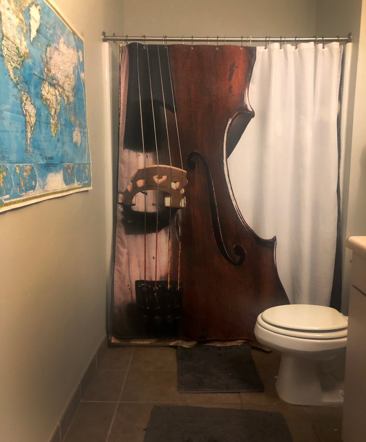 1860 German Shop Cello Shower Curtain (left)